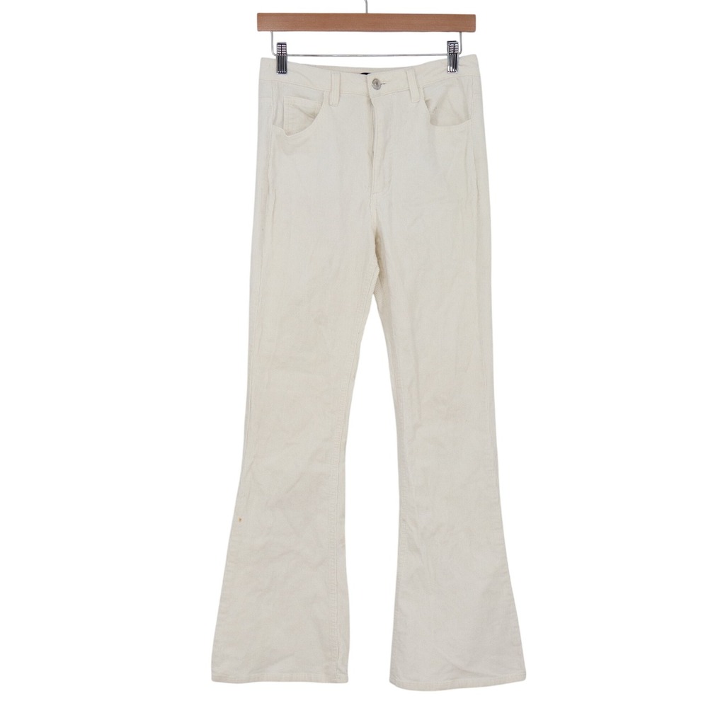 Forever 21 Pants Womens M Flare Corduroy Cream High Rise Stretch Good